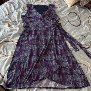 Ivanka Trump Blue and Purple Patterned Midi Wrap Dress
